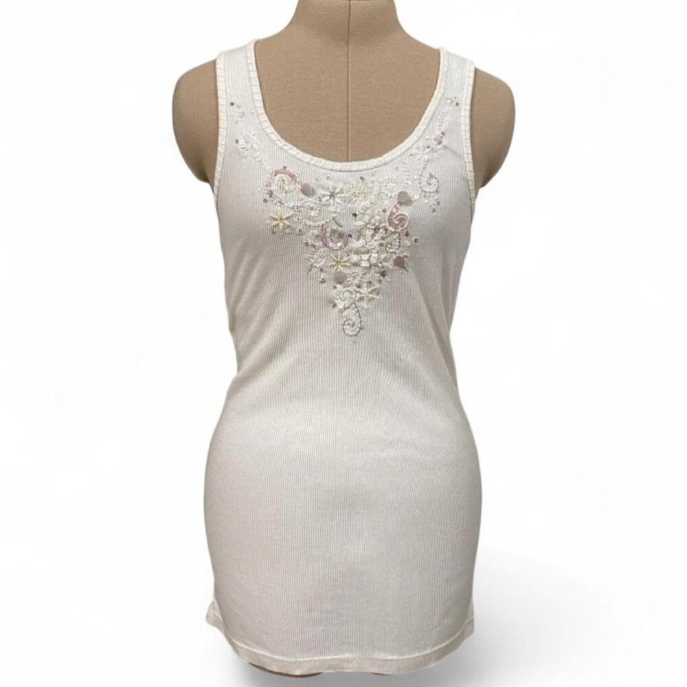 Old navy white sequin embroidered tank top size L